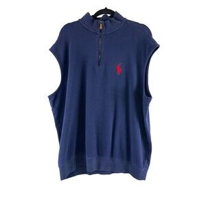 Polo Golf Ralph Lauren Quarter Zip Sleeveless Sweater Navy Blue Pullover Men XXL